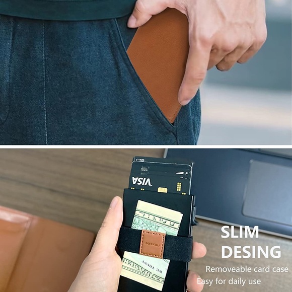 💗 Leather Credit Card Holder RFID Blocking Slim Pop Up Bifold Card Wallet - Picture 5 of 6